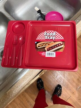 💥NI💥 Red Food Tray with Built-In Utensil Slots - Basic Brand